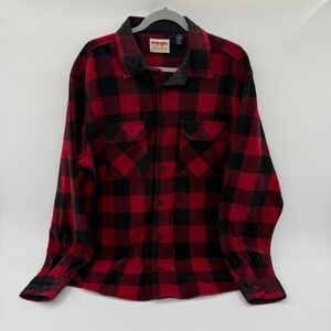 Wrangler Authentics Mens Fleece Buffalo Plaid Button‎ Down Shirt Red Black L NWT